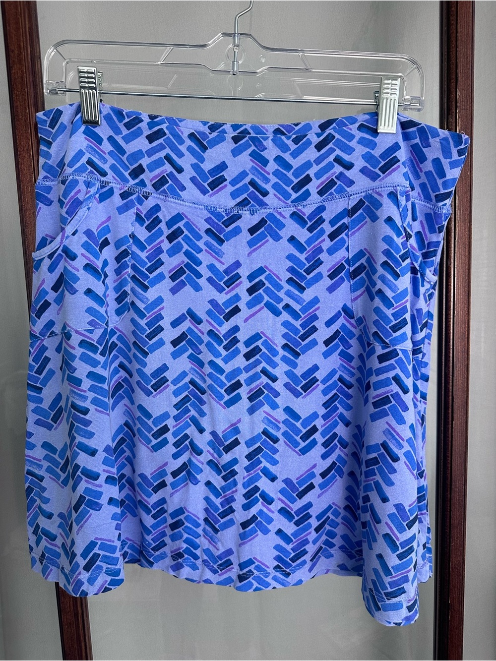 Fresh Produce Skort Skirt Large Blue Print Pull On Pockets Stretch Active Travel
